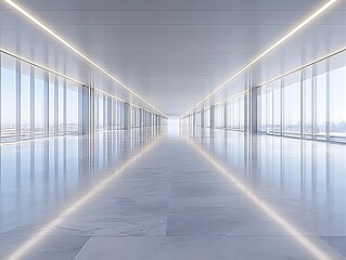 Reflective expanse within contemporary architecture, light filled hallway