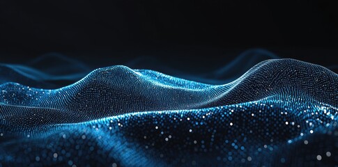 Abstract representation of flowing blue waves on a black background. evoking a sense of motion and tranquility. suitable for digital art or background use