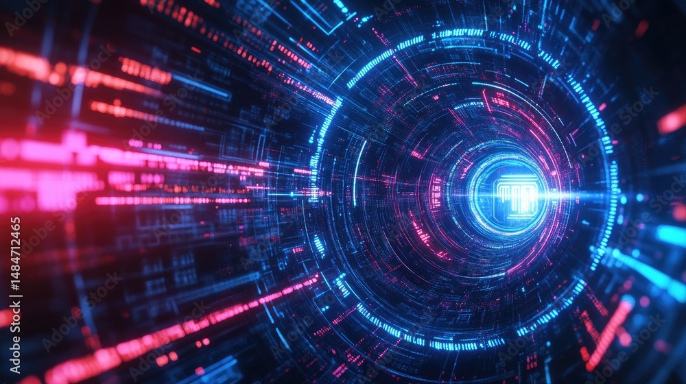 Poster abstract digital background featuring vibrant blue and red circuit patterns. symbolizing technology 