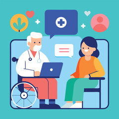 Fototapeta premium Doctor in Wheelchair Consulting Patient Using Laptop