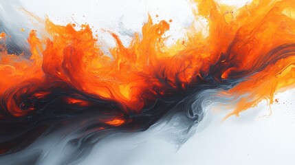 Abstract painting of swirling orange and dark colors