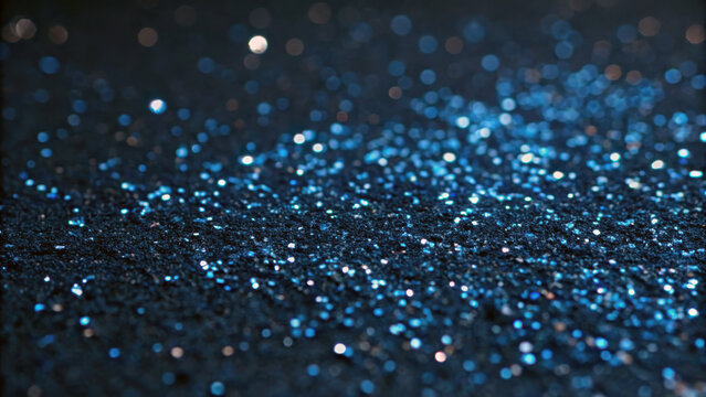 Blue glitter texture with subtle sparkles, full frame, seamless dark glam look, no blur.