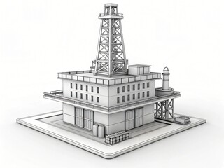 Obraz premium Offshore Oil Rig Platform 3D Model Detailed Architectural Design Rendering