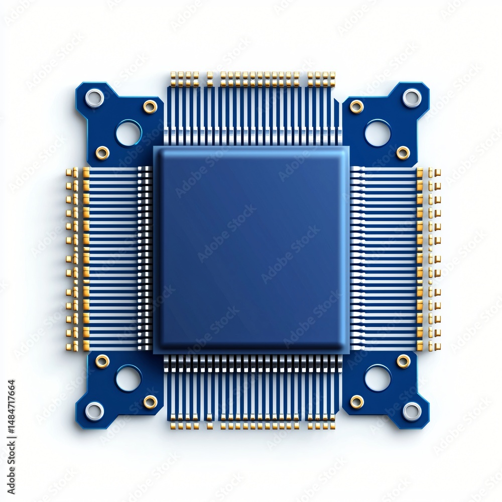 Poster high resolution image of a modern microchip blue integrated circuit computer technology electronic