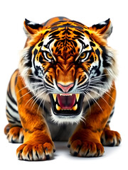 Fototapeta premium Aggressive, baring fangs, tiger isolated on a white background