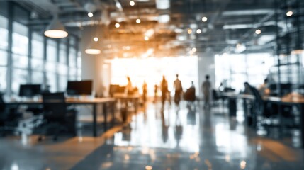 Abstract blurred interior modern office space with business people working banner background with copy space. High quality