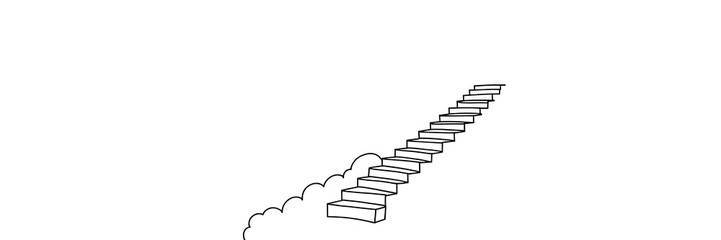 Thick line doodle of a winding staircase rising into clouds, symbolizing ambition and personal growth, isolated on white background

