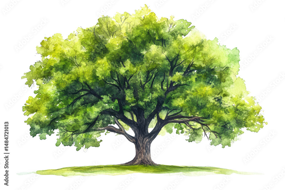 Poster a large, leafy tree with a wide canopy and sturdy trunk.