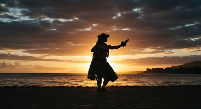 Sunset Hula Silhouette