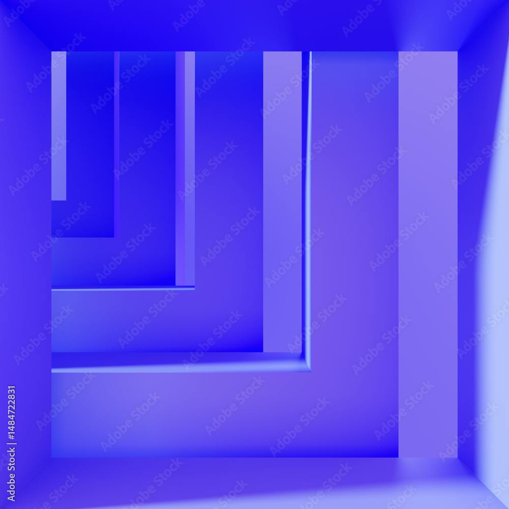 Poster blue background with abstract geometric line pattern. futuristic architecture design, square frame t
