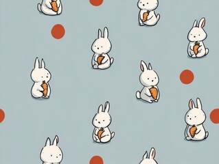 Cute Cartoon Bunny seamless Pattern with Carrots and Polka Dots Design