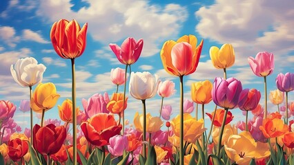 Obraz premium Vibrant Tulip Bouquet – Colorful Spring Flowers for Bright Floral Displays