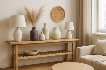 Modern Scandinavian Sideboard Decor with Neutral Tones