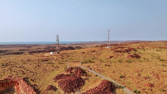 Telco Tower at Mining Site In Karratha, Australia - Drone Shot