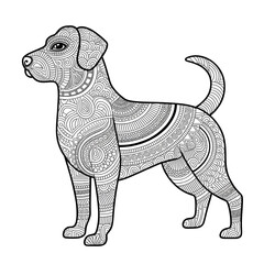 ‎A black and white mandala dog line art of a coloring page