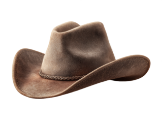 Tan Cowboy Hat with Braided Band on Transparent Background, PNG