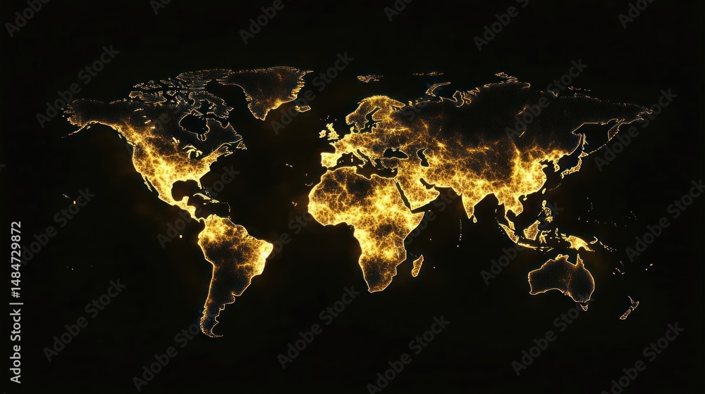 Poster glowing world map: a visual representation of global connectivity