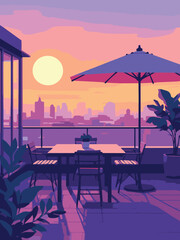restaurant at sunset on rooftop