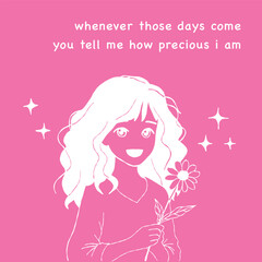 cute anime girl quote template layout editable vector illustration