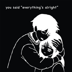 cute anime couple hug quote template layout editable vector illustration