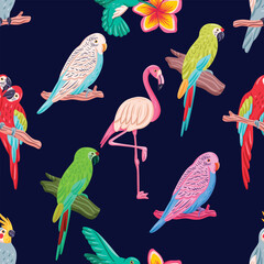 Obraz premium Seamless vector graphic design of cute bird animals features charming, clean, and scalable illustrations perfect for various digital and print applications. 
