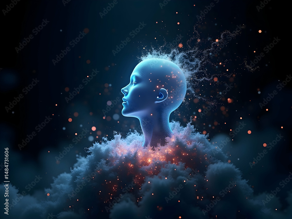 Aufkleber intricate 3d rendering of human figure with swirling data streams, a vision of future technology and