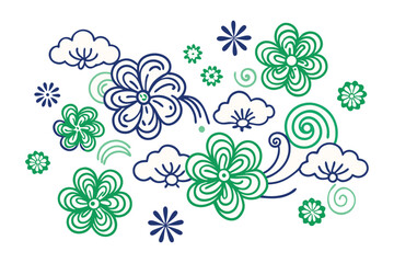 Swirling cloud strokes forming soft-petal florals in abstract shapes