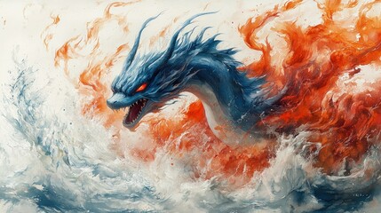 Fiery Dragon Emerging from Water