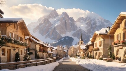 "Zermatt Winter Morning View with Snow-Covered Matterhorn Mountain"