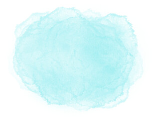 Soft, blurred watercolor in hues of blue and turquoise. Cloud form for designs. Gentle azure watercolor background with smooth transitions.