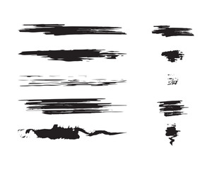set of grunge black paint, ink brush strokes. brush collection isolated on white background. Trendy brush stroke for black ink paint, grunge backdrop, dirt banner, watercolor design and dirty texture