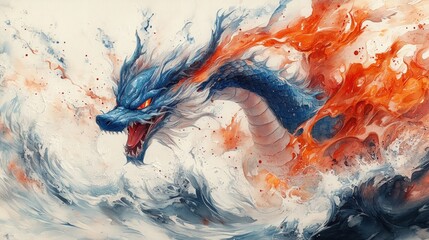 Mythical dragon, vibrant colors, powerful