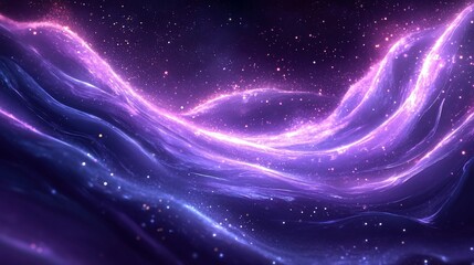 Obraz premium Abstract Purple and Blue Wavy Cosmic Background with Glowing Stars and Particles