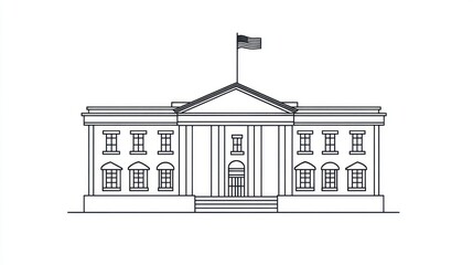 Fototapeta premium White House Outline, American Landmark, Front View, Background Empty