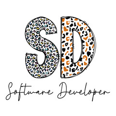 SD Software Developer Monogram with Leopard Print Design