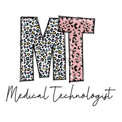 Fototapeta premium Stylish MT Medical Technologist Design with Leopard Print and Glitter