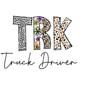 TRK Truck Driver Design with Leopard Print and Flowers