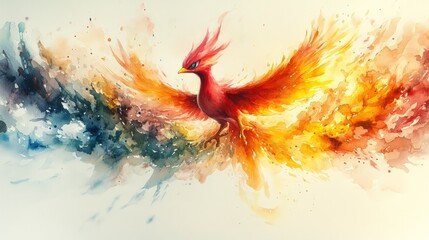Fiery Phoenix in Watercolor (1)