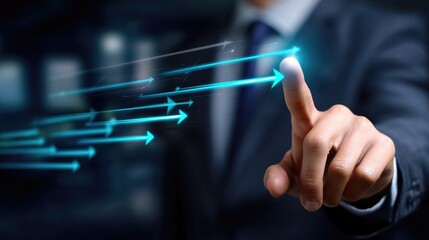 Fototapeta premium A business professional interacts with digital interfaces, showcasing innovative technology.