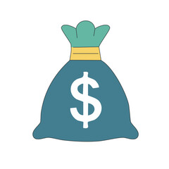 Blue silhouette money bag icon vector graphic design