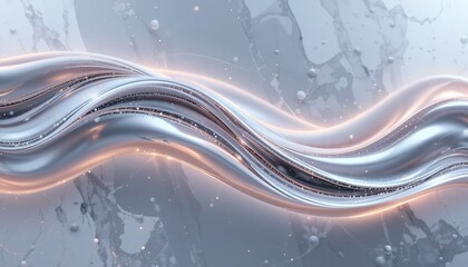 Abstract Silver Wave with Peach Glow on Marble