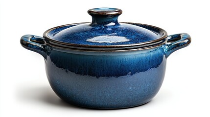Deep blue ceramic casserole dish with lid