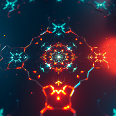 Abstract stellate hexagonal pattern on a glowering surface, creating a futuristic digital artistry effect.