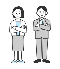 腕組みをして立つ男女のイラスト　ベクター
