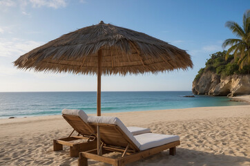 Ultra-high-resolution panoramic photo of a tranquil tropical beach at midday