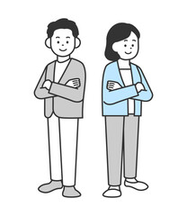 腕組みをして立つ男女のイラスト　ベクター
