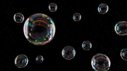 Transparent digital orbs floating in space, reflecting fragmented light patterns and colors, creating a surreal, otherworldly effect.