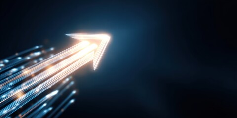 light up arrow dark blue background business growth competition concept. High quality