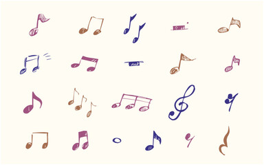 手書き風の音符のイラストセット(カラー)