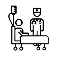 vector icon of patient in hospital bed with nurse beside him